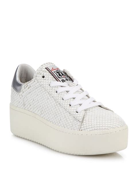 snake embossed leather platform sneakers